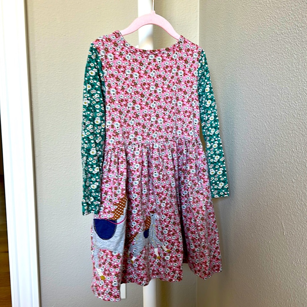 Boden Girl Dress, Appliqué Hotchpotch dress for 6-7y